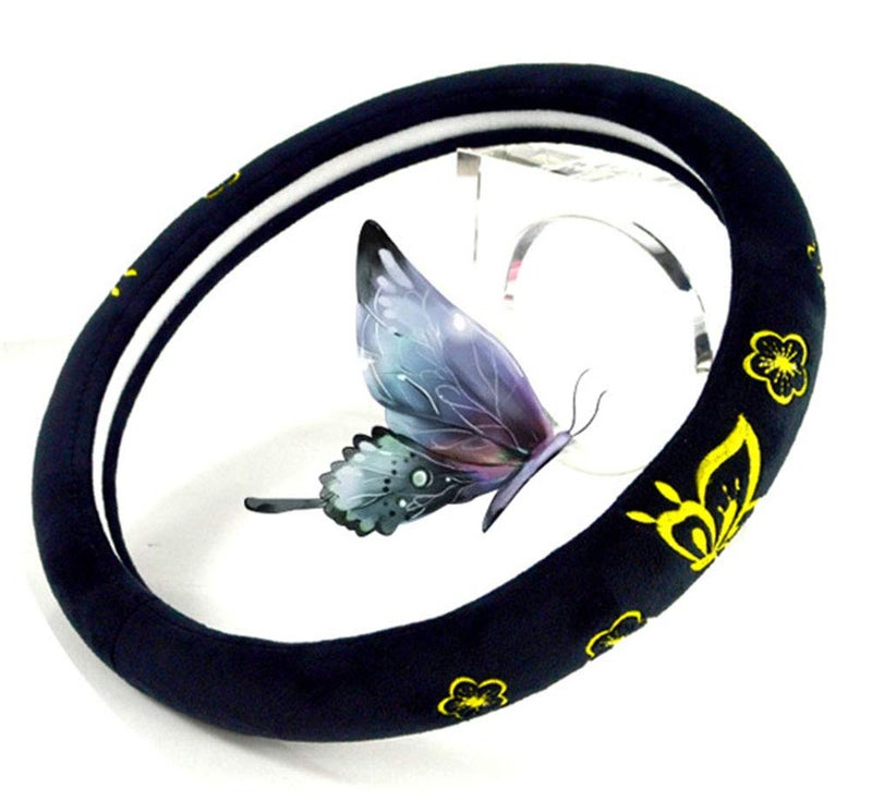 Mayco Bell Automotive Women Embroidery Cute Car Steering Wheel Cover (Yellow Butterfly New) - Image 1